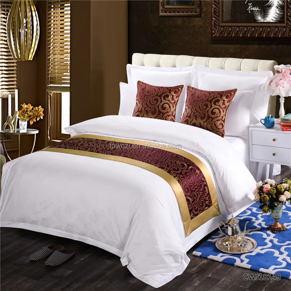 Hot selling king size queen size hotel bed runners cushion sets for hotel custom luxury hotel bedding set