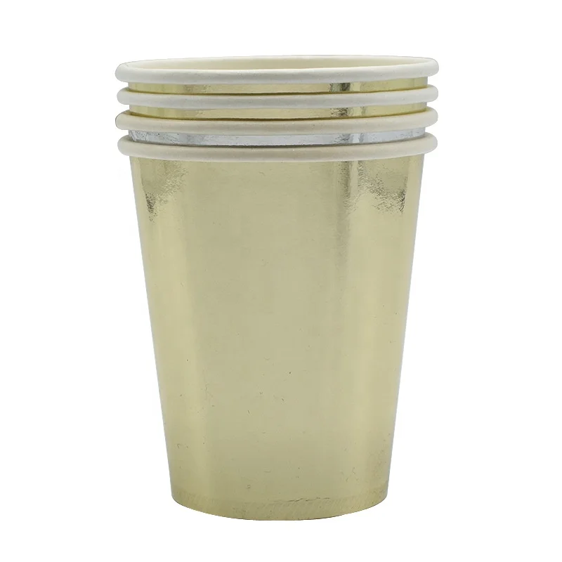disposable paper metallic colored gold silver foil drinking cups for cold beverages