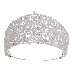 Echsio New Luxury Full Zircon Wedding Crown Bridal Hair Tiaras For Ladies Party Sparkling Bridal Jewelry Sliver Crowns BC4465