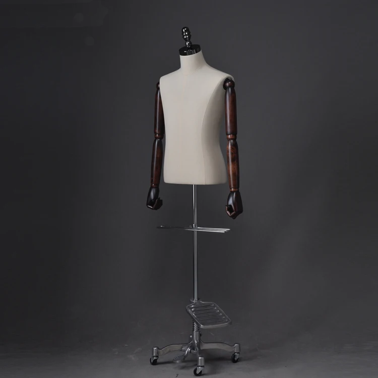 fashion linen tailor dress form with wooden arms male tailor dummy mannequin for sale cheap