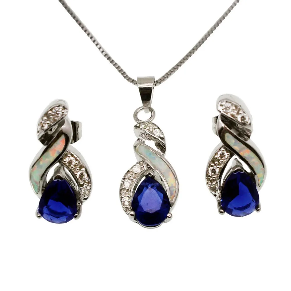 
Hermosa Wholesale Jewelry Sets Australian Ocean Blue White Opal Sapphire Mystic Topaz Pendant Necklace Earrings 