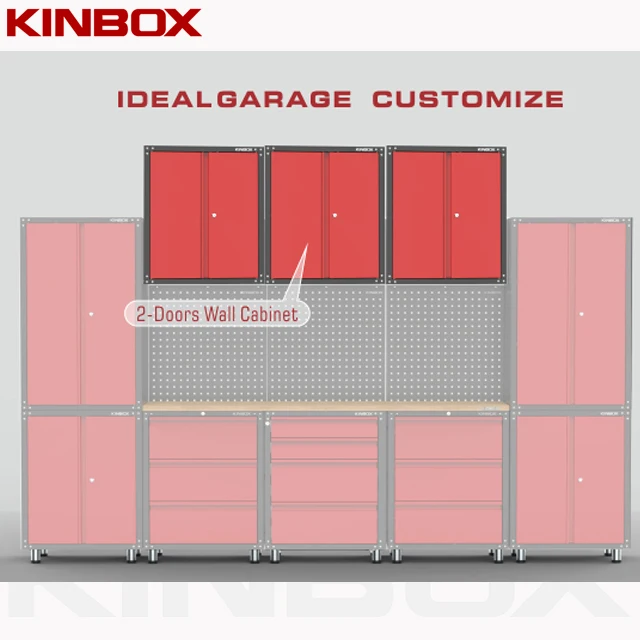 Kinbox Garage Unit 2-Door Storage Cabinet Tools Box Fixed To Wall For Home Garage DIY