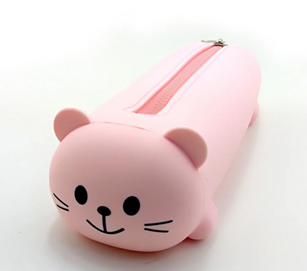 ins hot sale cute bear silicone pencil case zipper, school custom rubber kids pencil case animal