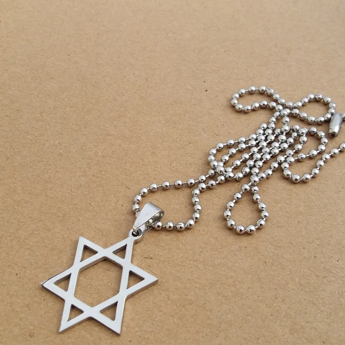 Trendy Silver tone Stainless Steel Jewish Star of David Charm Pendant Necklace With 50cm Chain For Men Women Wholesale Jewelry