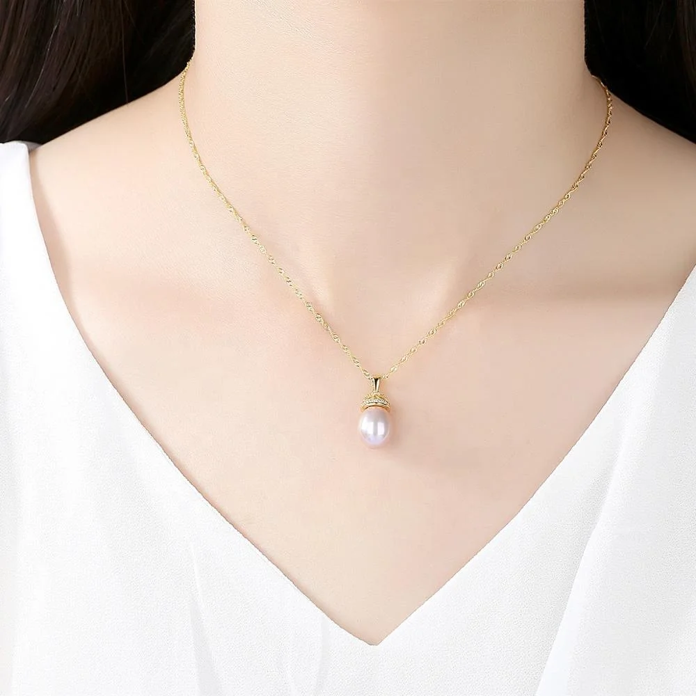CZCITY New Arrival Wholesale Gold Chain Girl Silver Unique Rice Pearl Fresh Water Pearl Necklace Trendy