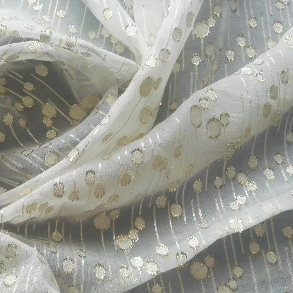 Silk jacquard  with gold metallic  lurex chiffion fabric