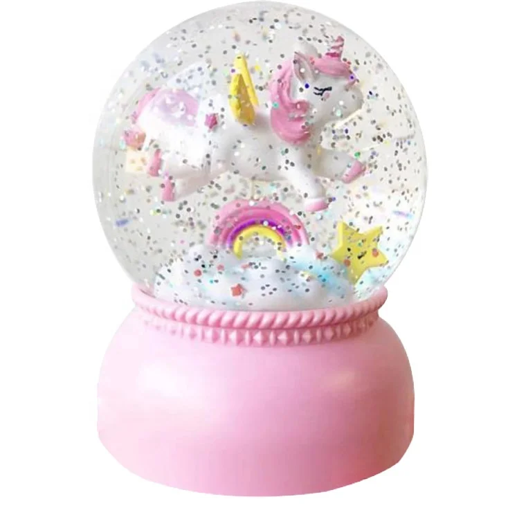 Custom made 100 mm color glittering resin unicorn Snow Globe for kid gift
