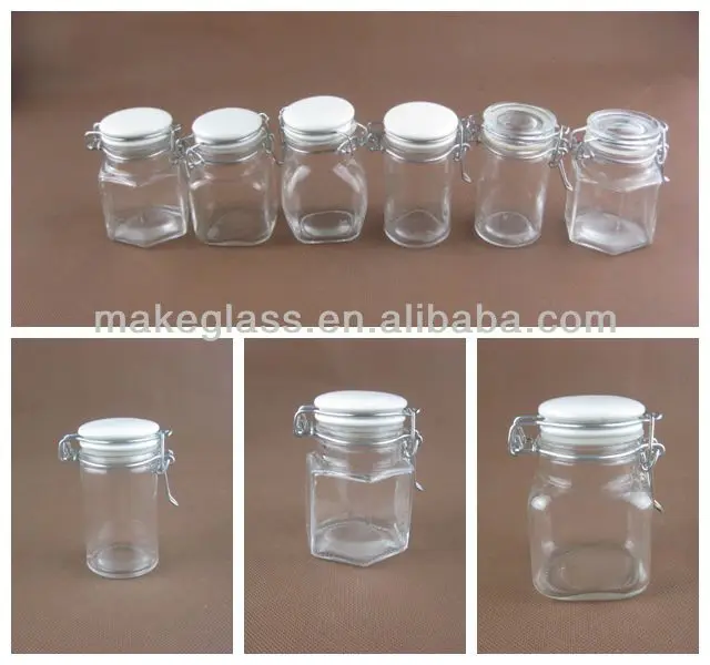 
glassware / airtight small glass jar with ceramic lid with clip and mat , glass storage jar 