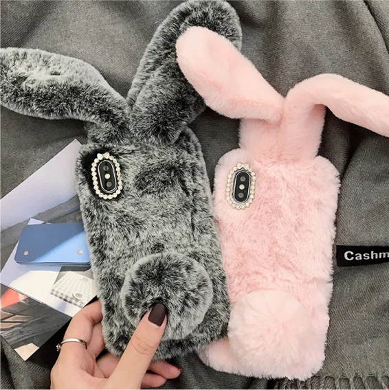 Luxury Cute Toy Warm Handmade Bunny Furry Soft Rabbit Hair Plush Ultra Thin Soft TPU Case For Apple Iphone X XS/XR/XS MAX Case