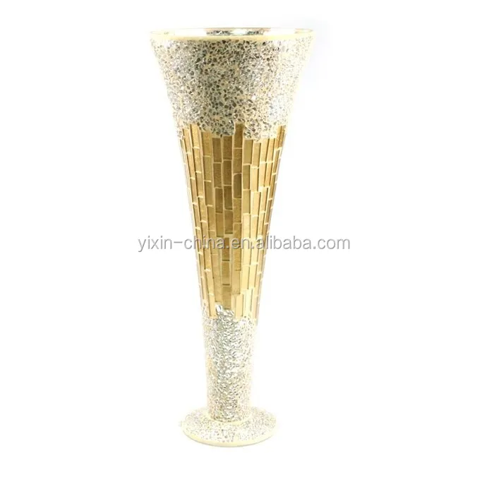 Handmade Waist Shape Crackle Silver Mosaic Vase Receptacle /Large Floor Vases Antique Glass Mosaic Vases