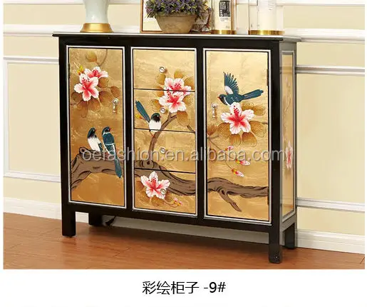 OE-FASHION antique new classic wood frame hand Painted 3 door shoes cabinet with drawer for living room furniture