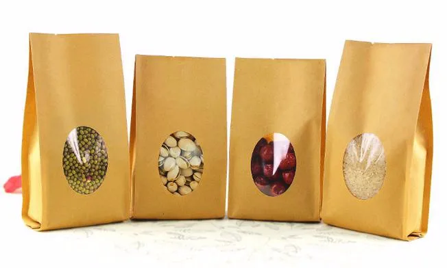 Custom designer bags biodegradable brown kraft tea packaging bags for Food snacks nuts