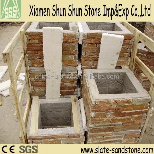 Natural decorative stone wavy white wall tile slate cement ledgestone column with high quality