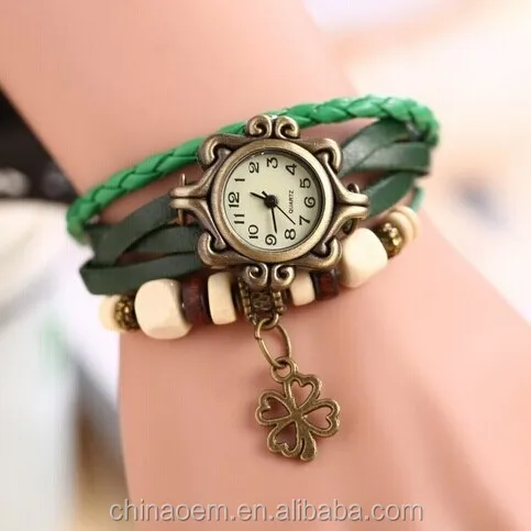 Drop Shipping Vintage reloj de pulsera Clover Watches Women Leather Strap Hot Sell Bracelet Wrist lady bracelet wrap watches