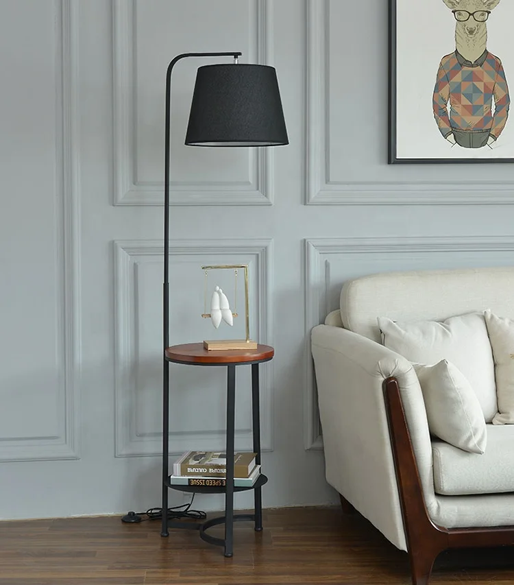 JLF-23206 Home Livingroom Bedroom Bedside Multifunction Fabric Shade Standing Lamps Home Decor Floor l with End Table