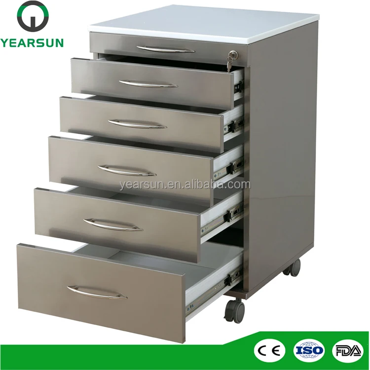Mobile metal dental furniture cabinets with 5 drawers for dental clinic for sale