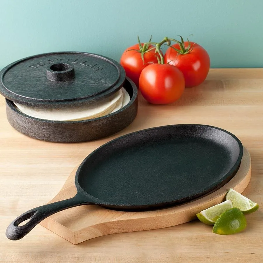 Овальная чугунная тарелка Fajita для запекания сковородок с деревянной основой
