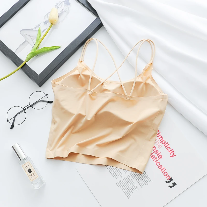 
Spaghetti Strap Sexy Crop Top Women Removable Pads Yoga Workout Sports Bra Women Nylon Tank Top 