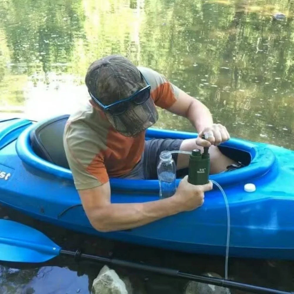 camping water filtration equipment personal first aid hiking survival l kit tools add whistle compass mini knife and LED light