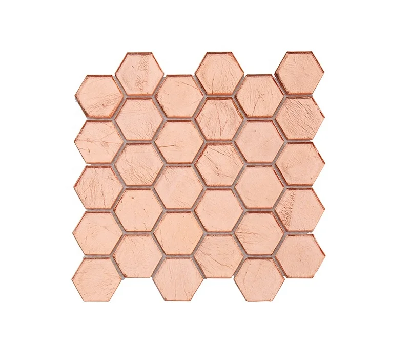House Decoration Bathroom Hexagon Copper Glass Mosaic Tile