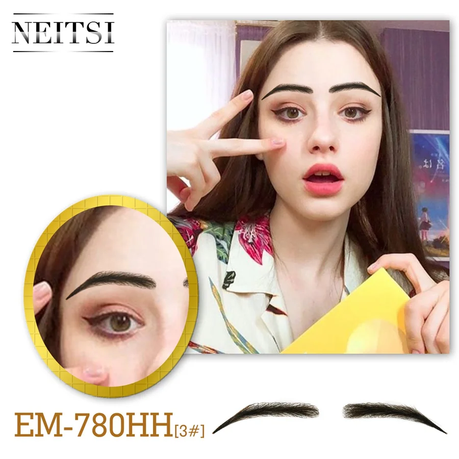 
Free Sample Neitsi One Pair Women Artificial Eyebrows 100% Handknoted Lace Eyebrows Human Hair Beauty Eyebrows W701#3 