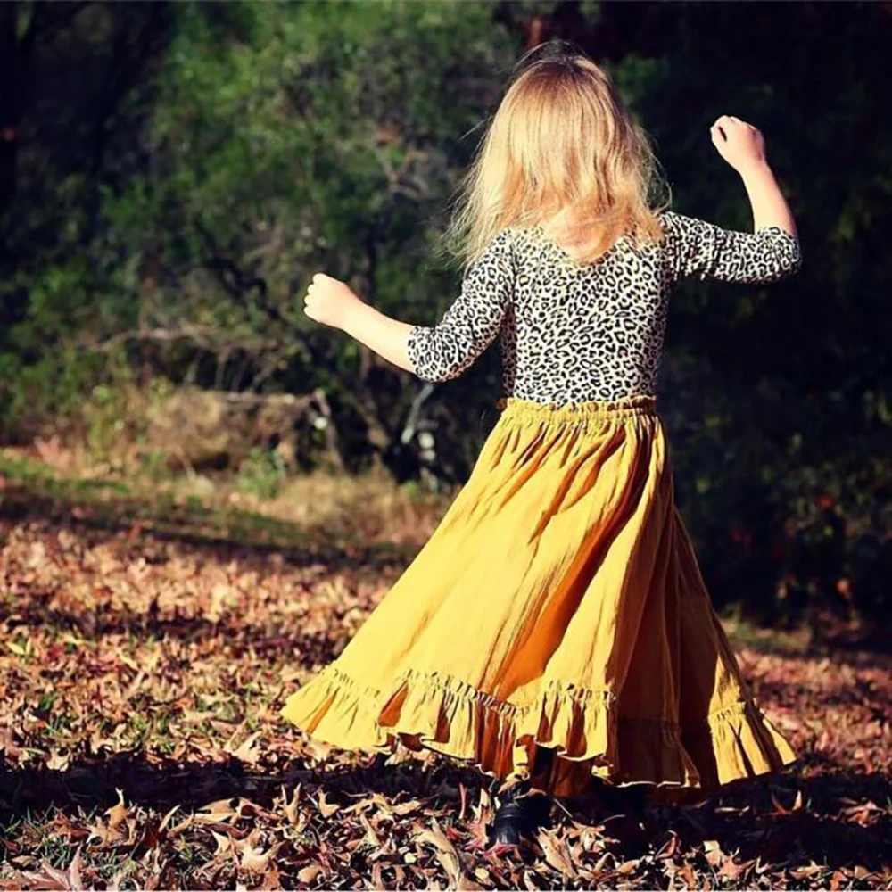 
INS popular vintage children clothing girls long solid color skirt organic lovely casual girls long skirt 