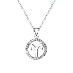 DDW03 Astrology Halo Women  925 Silver 12 Horoscope Zodiac Round necklace pendant