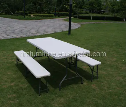Hot selling  180cm folding in half beer table set with 2 bench
