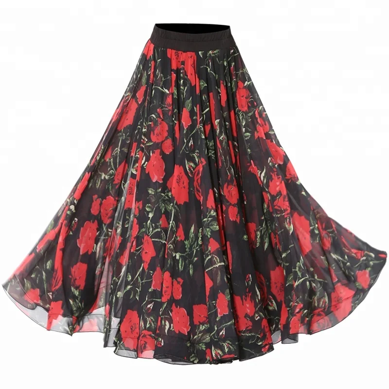 
High quality ballroom dance skirt with double puffy chiffon large hem ballroom dance dress 