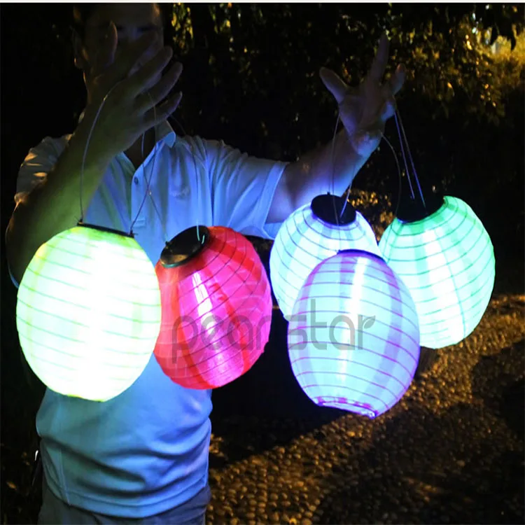 Solar Hanging Lantern Chinese Style Waterproof Fabric Lantern Solar Chinese Lamp