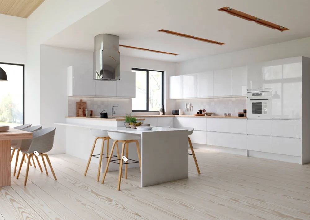 Hangzhou Aisen Бесплатный 3D дизайн САПР полностью деревянный глянцевый лаковый кухонный шкаф