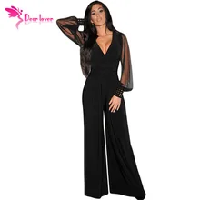 Black Embellished Cuffs Long Mesh Sleeves Jumpsuit LC6650