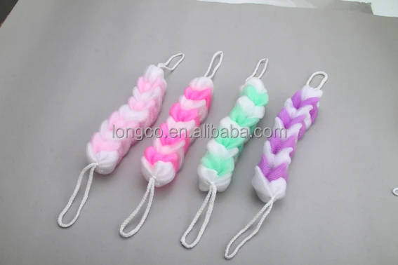 cheap plastic long handle puff mesh bath sponge