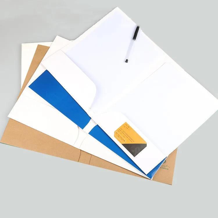 Kraft Paper Presentation Folder Gift Paper File OEM Logo Printed Promotional A4 Size White Promotional Gift & Office Usage