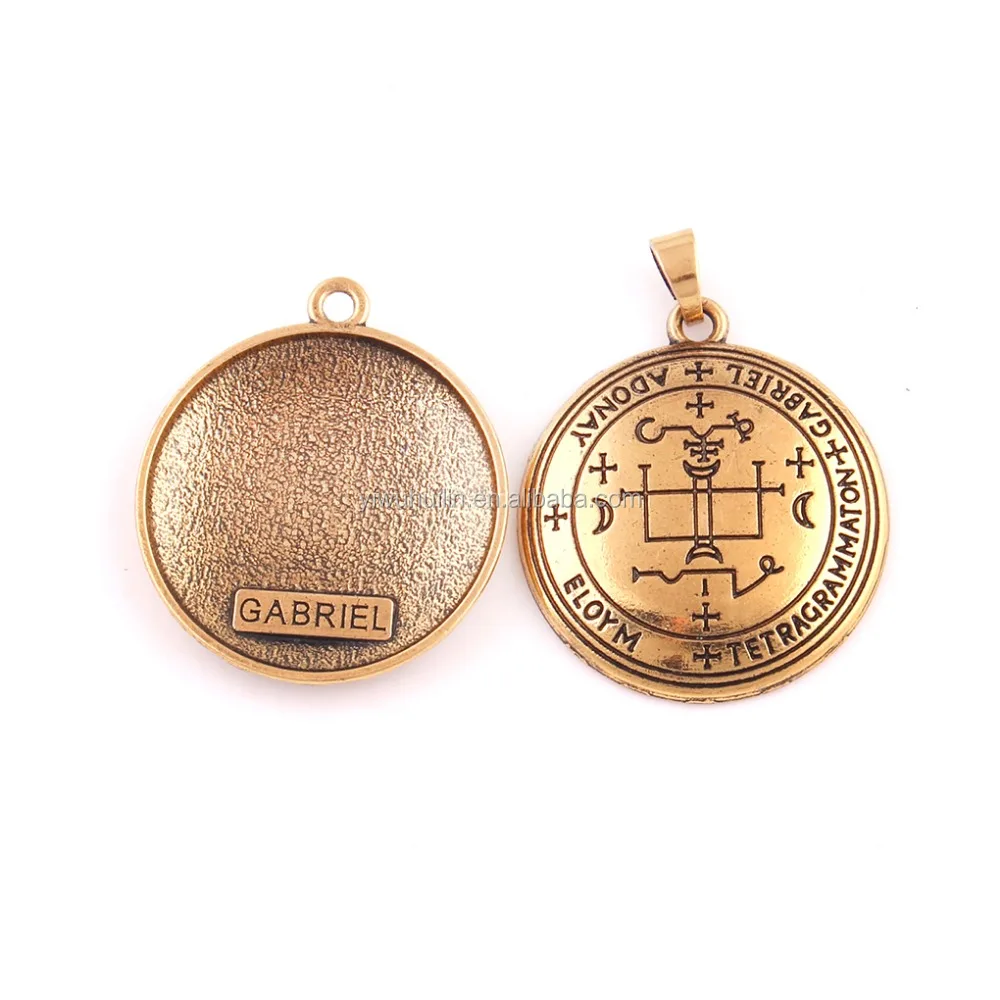 Huilin Customized Archangel GABRIEL Talisman Sliver And Gloden Cross Pendant Sigil Of GABRIEL Angelic Pendant