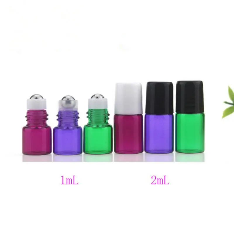 small Fragrances essential oil sample 1ml 2ml 3ml 5ml colorful perfume roll on glass Bottle with glass stainless steel roller