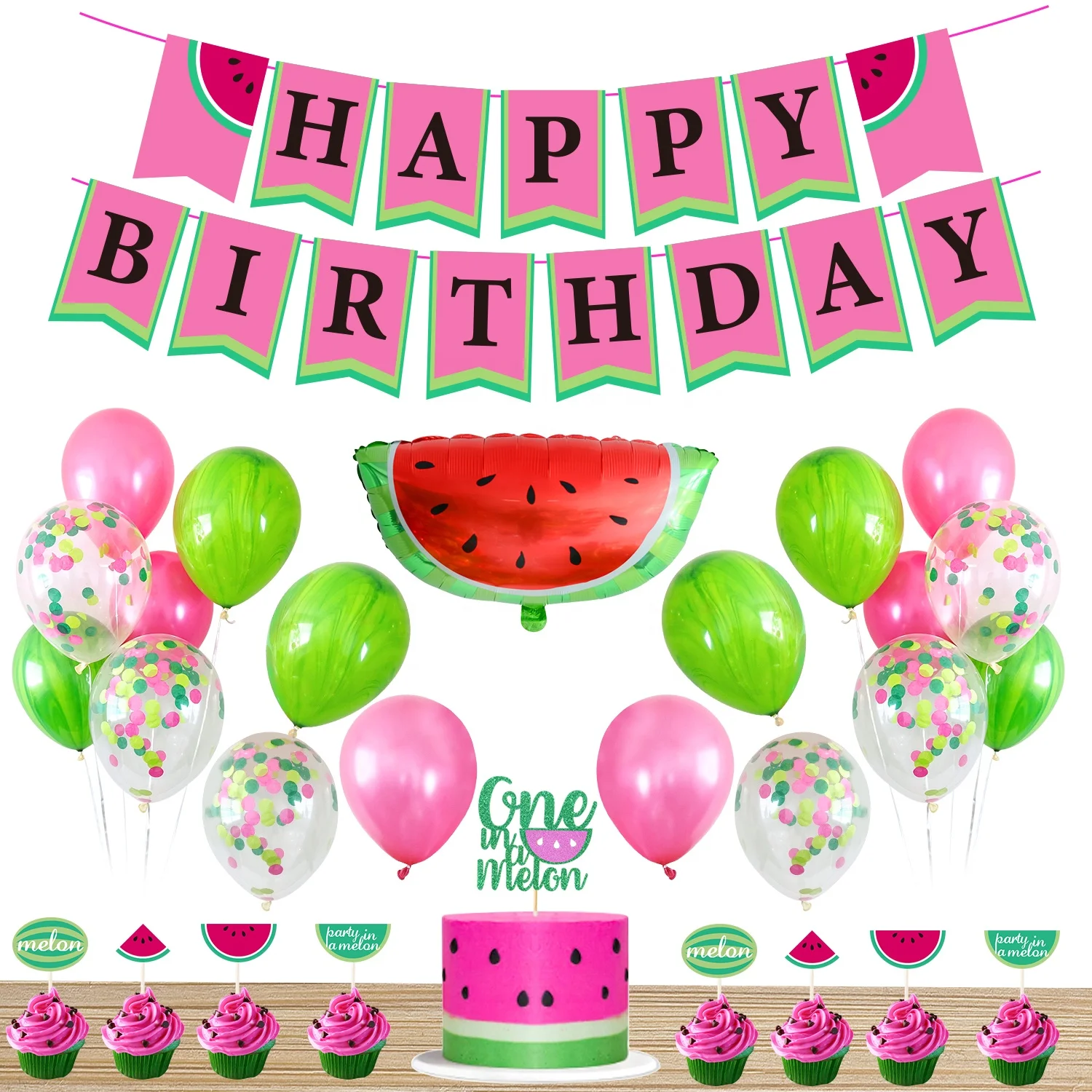 Товары для дня рождения в виде арбуза, надувные шары для торта, баннер, фрукты, летняя тематика, 1-я день рождения
