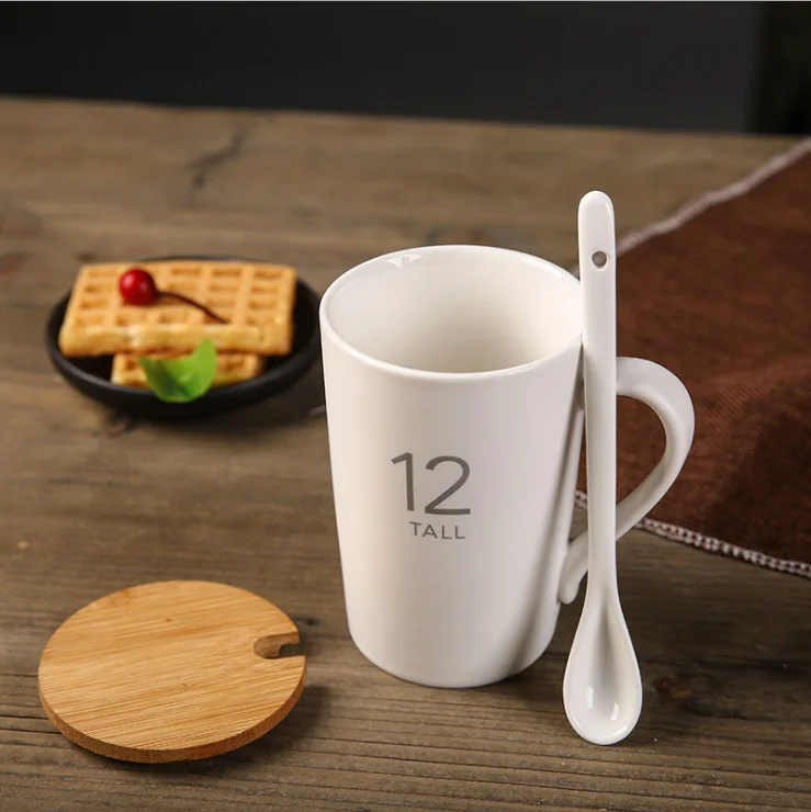 Wholesale Custom Logo Design Ceramic Coffee Mugs with Handle Bamboo Lid Drinks Cups gift box set