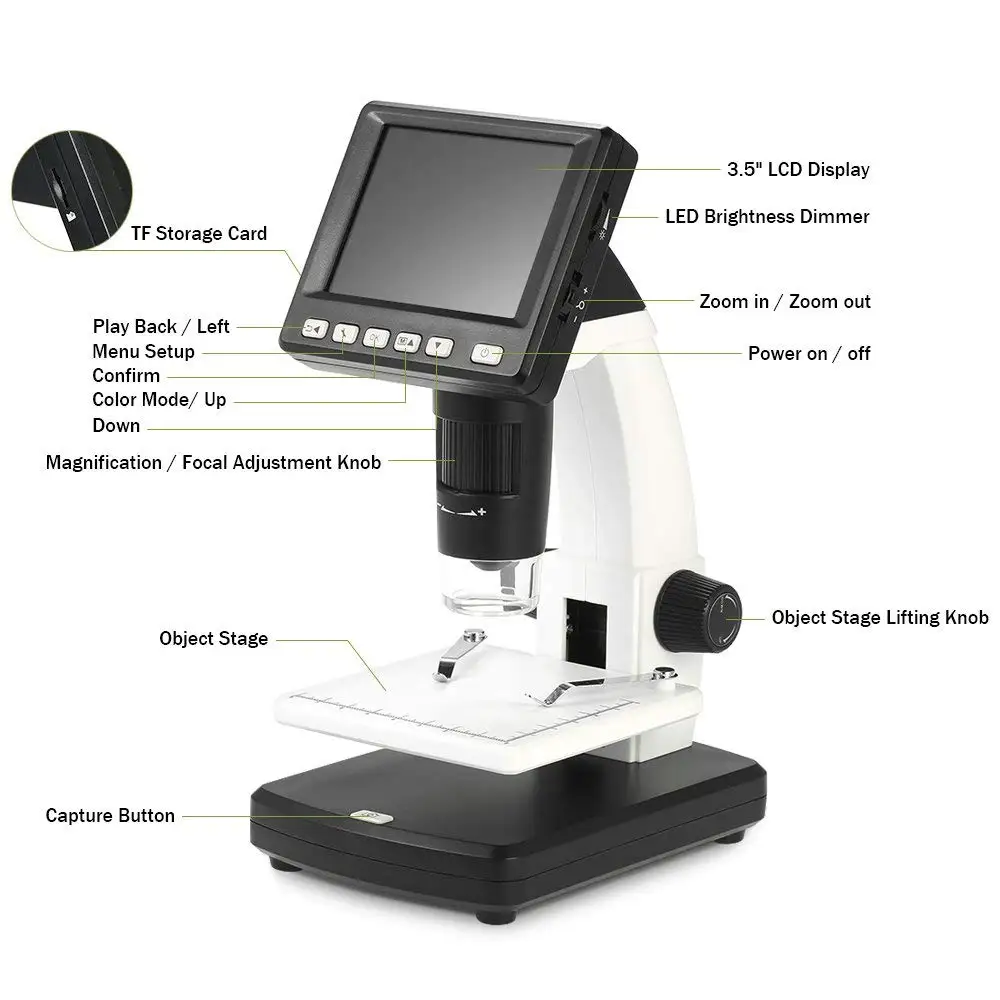 
3.5 inch LCD Screen Standalone 10-500x Zoom 5M Pixel USB Digital Electronic MicroscopeStand Alone Desktop LCD Digital Microscope 