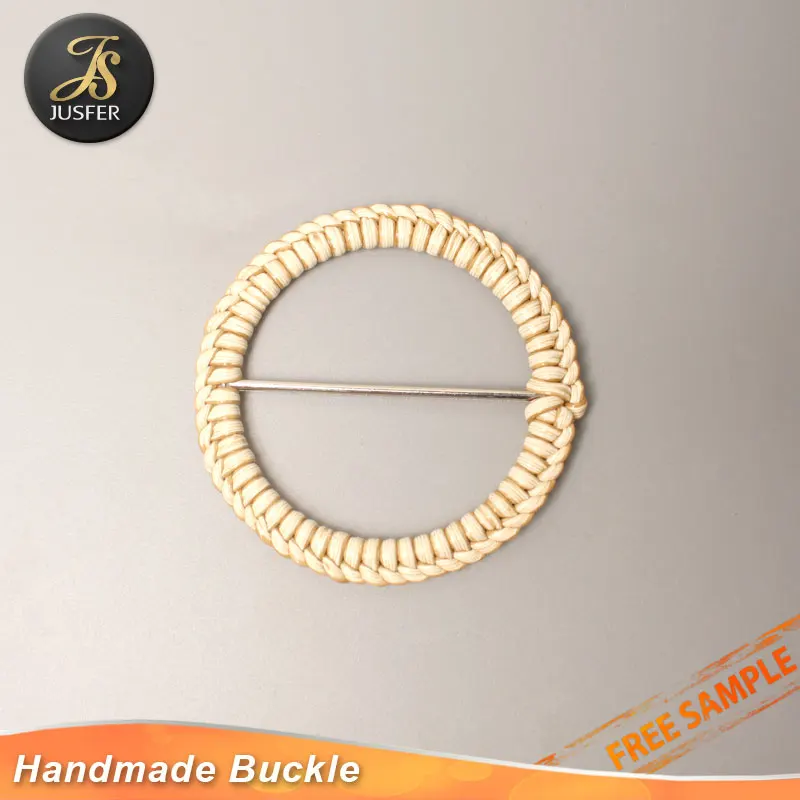 Round handmade weaving zinc alloy buckle with PE rattan
