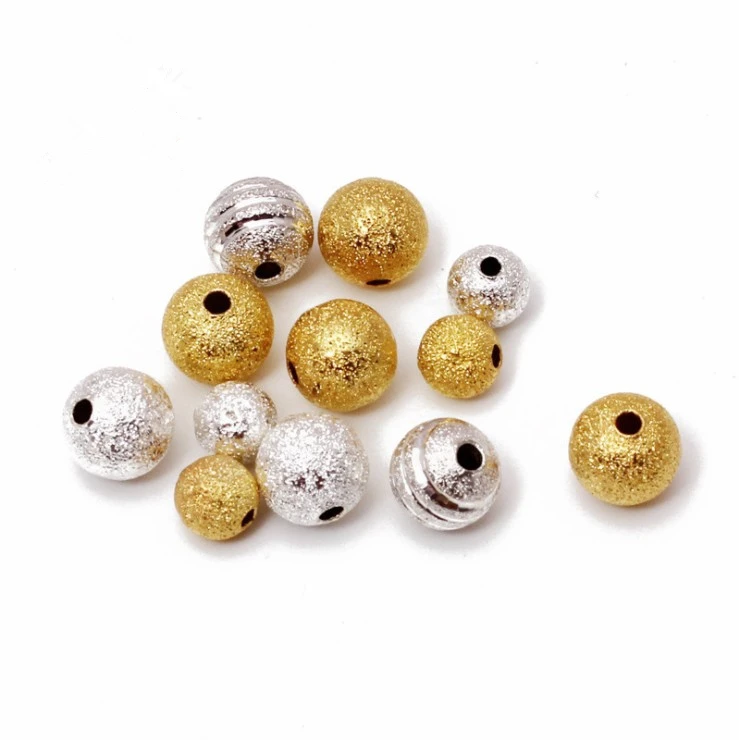 6mm 8mm Gold Silver Sand Coral Beads Metal Raw Brass Round Beads DIY Hole Beads for Jewelry Making