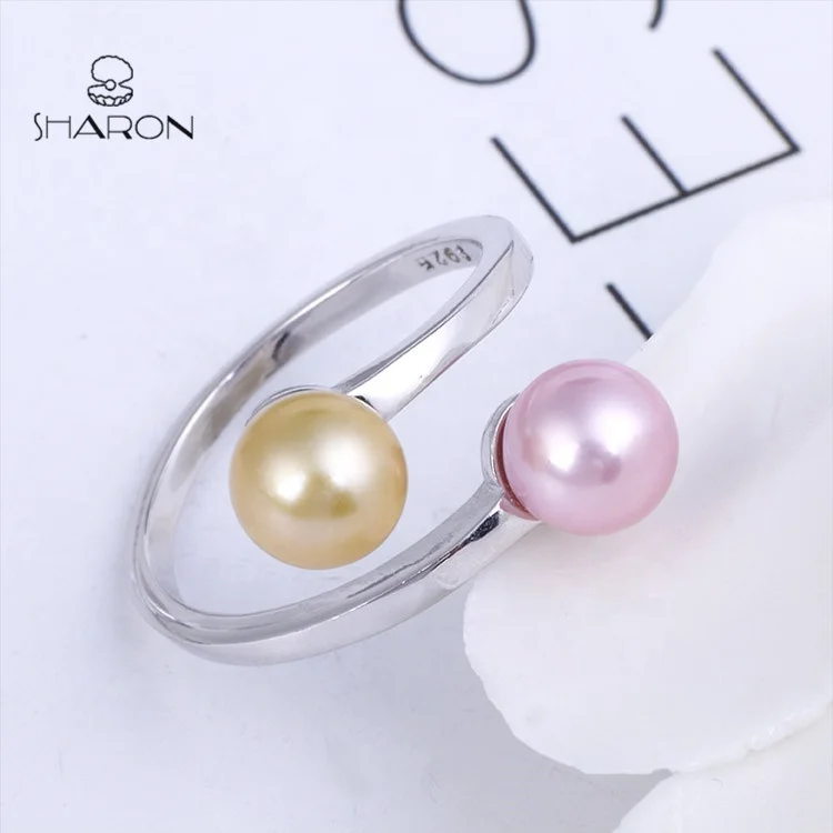 
Made In China Simple Design Sterling Silver Wedding Rings With Pink Pearl 