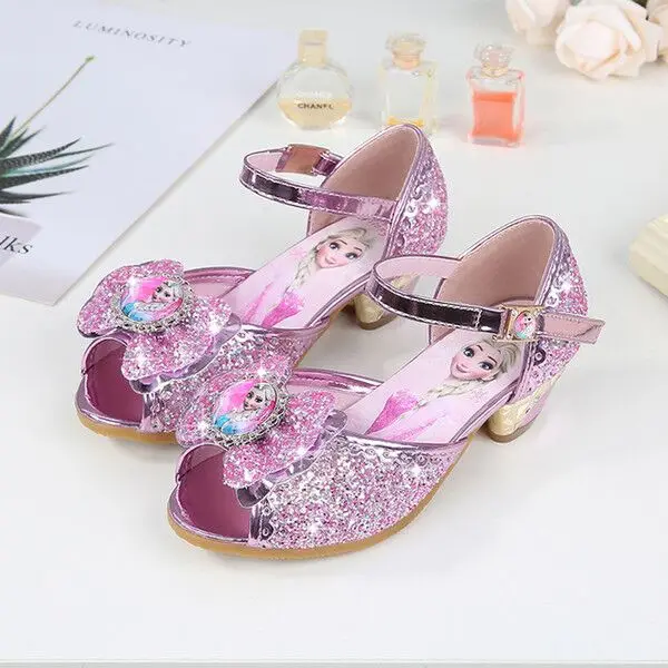 
ZH1423X Spring Children Princess Wedding Glitter Bowknot Crystal Shoes High Heels Dress Shoes Kids Sandals Girls Party Shoes 