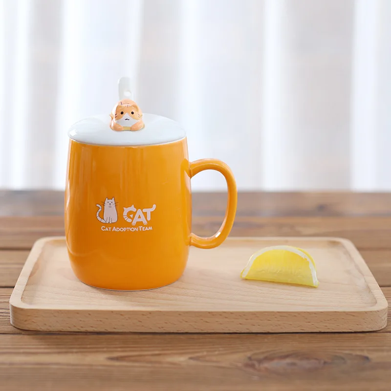 Zogift Most Lovely Cute Cat Style Ceramic Lid Spoon Cartoon Creative Morning Mug Milk Coffee Tea Unique Porcelain Mugs