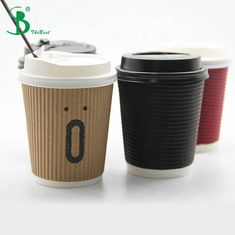Custom Printed Design Colored Brown Takeaway Double Wall Ripple Hot Coffee Tea Paper Cups For Sale