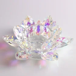 Wholesale Rainbow Colorful Crystal Glass Lotus Flower Shaped Candle Holders For Wedding Decorations
