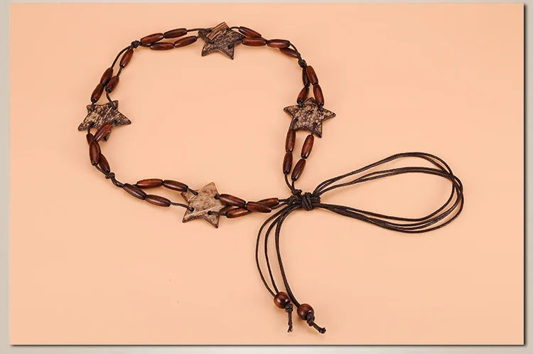 Bohemian style star beaded ladies waist braided rope belt women dress chain belt