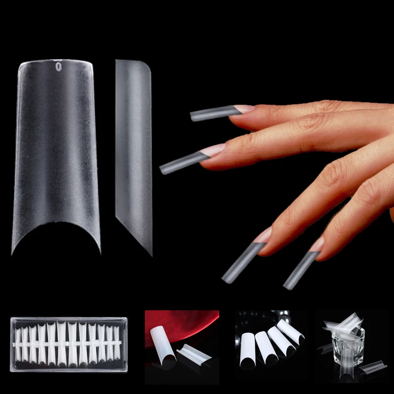 Ultra Thin Natural/ White/ Transparent Color Artificial False Nail Tips Deep C Curve Straight Side 504Pcs/Box