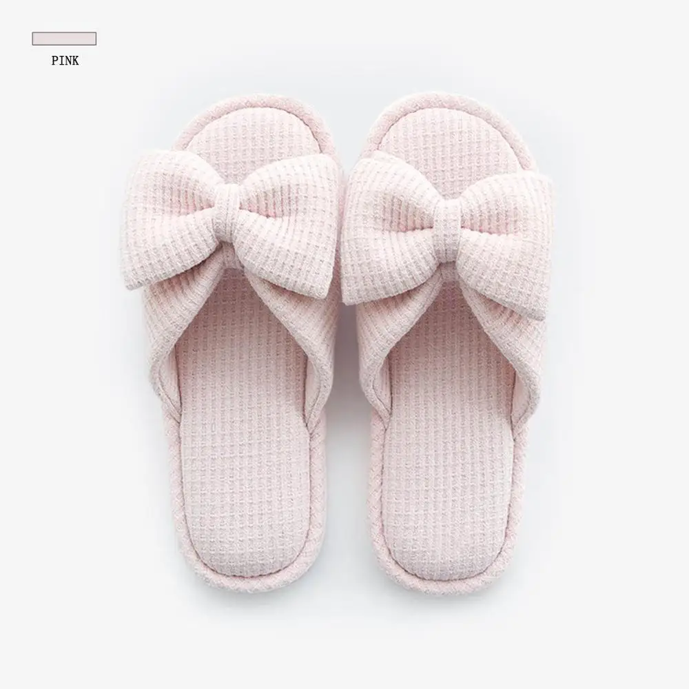 Lovely bowknot fashionable fair lady fan soft and comfortable cotton slippers for four seasons