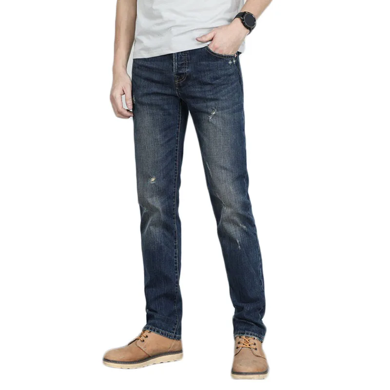 
501 2019 new collection high quality brand men fashion blue scratched slim fit straight leg denim jeans for man 